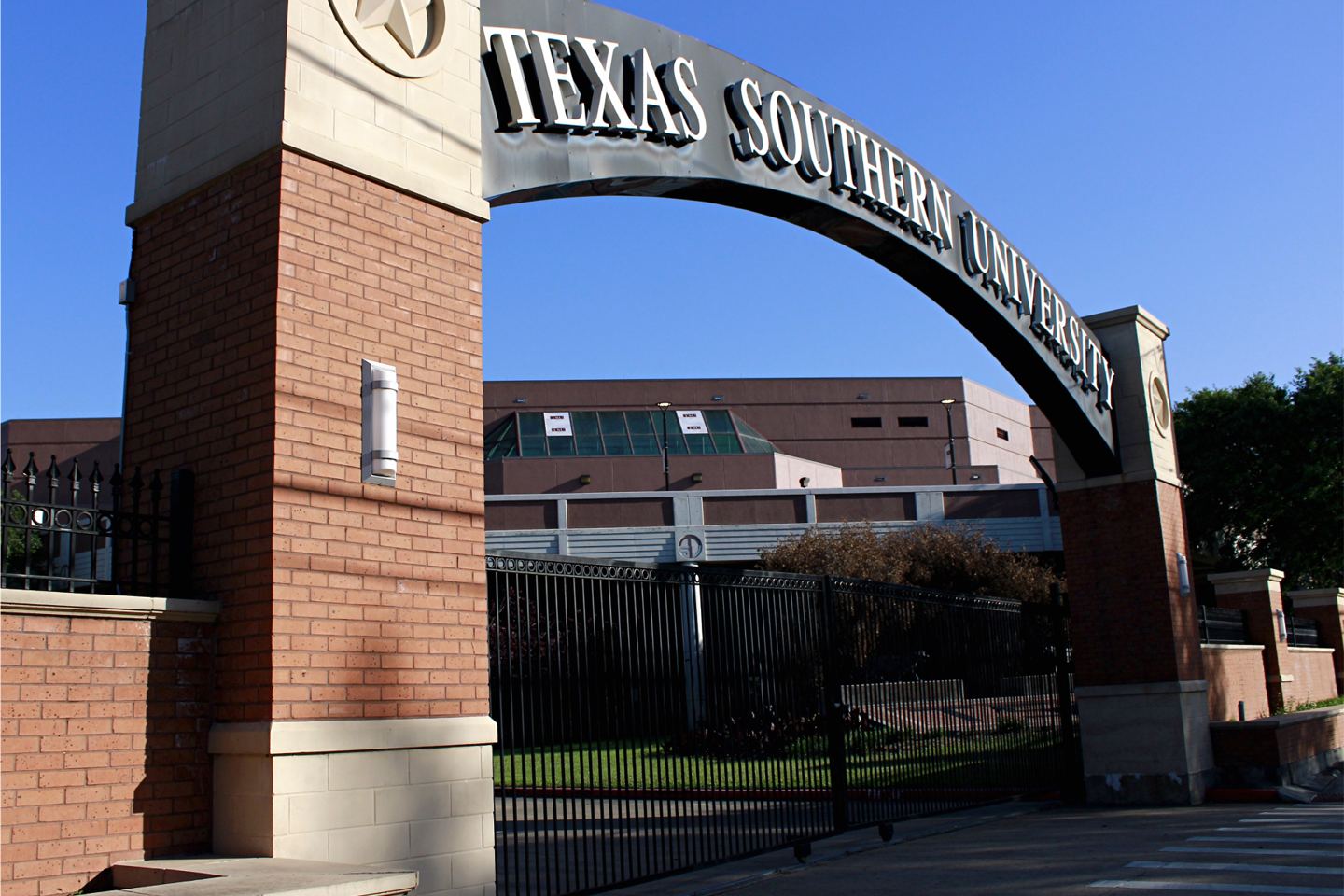 Brick and stone entrance sign at Texas Southern University