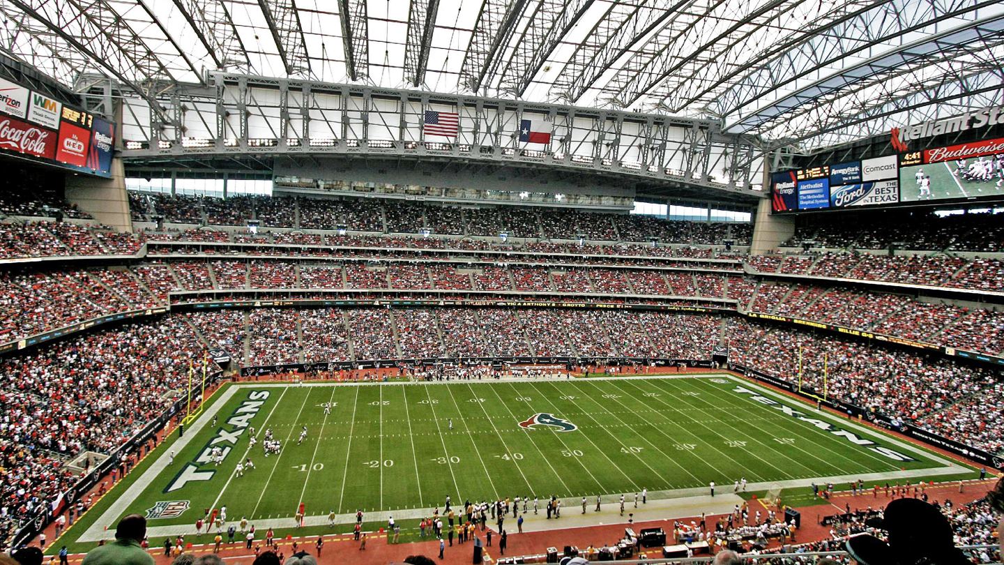 The interior bowl of Reliant Stadium in Houston, known as NRG Stadium from 2014–2026